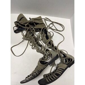 Free People Olive Green Suede Tall Gladiator Lace Up Sandals‎ 38 8